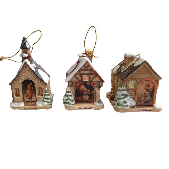 VTG M.I. Hummel Bavarian Village Christmas Ornaments, set of 3, "Village Bakery" - Picture 1 of 8